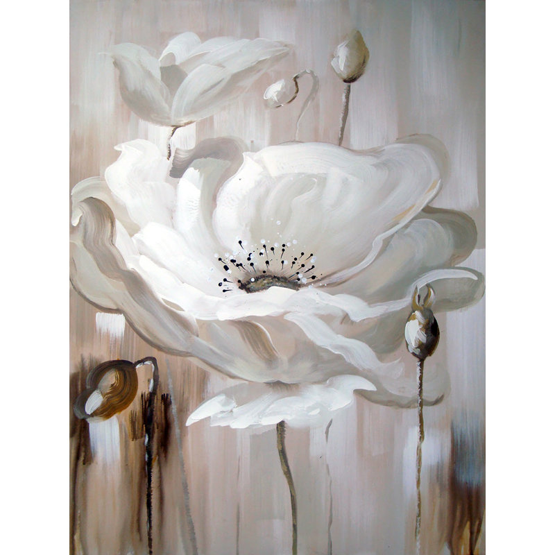 Ebern Designs 'White Flower II' Oil Painting Print on Wrapped Canvas
